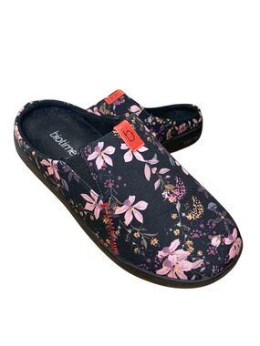 Biotime Peri Black Floral Slippers Clog 9 Comfort Slip on Indoor Outdoor Soles